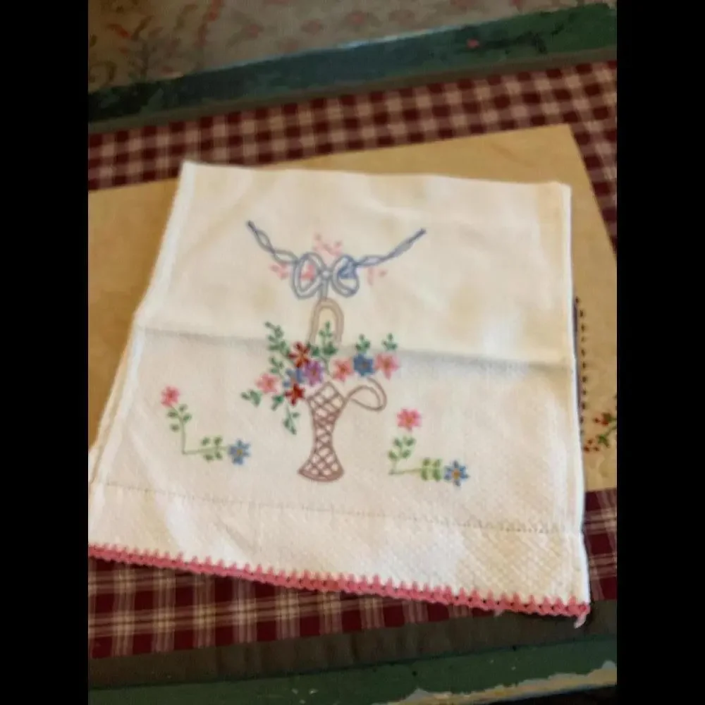 Vintage Embroidered Kitchen Towels Set 5